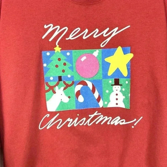 Vintage Merry Christmas Sweater Women XL Red Crew Neck Sweatshirt 90s Cotton - Picture 6 of 10